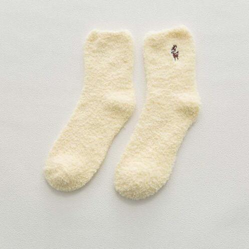 Embroidery Fawn Solid Color Socks Cashmere Socks Coral Velvet Carpet Floor Thick Warm Socks Towel Socks Fluffy Fuzzy Socks